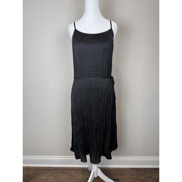 Kaia Pleated Midi Slip Dress Belted Black Sz Small - Picture 1 of 8